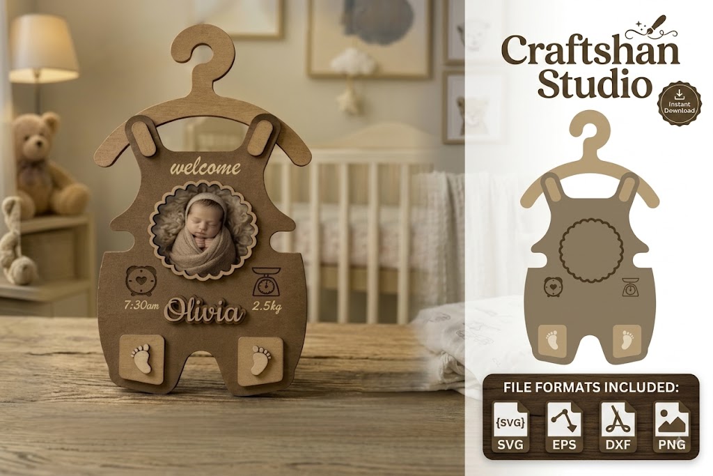 Personalized Baby Birth Announcement Keepsake Hanger with Photo Frame